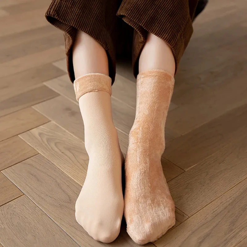 

New Autumn Winter Adult Warm Medium Tube Floor Socks Plush Thicken Thermal Men Women Fashion Solid Color Velvet Snow Socks