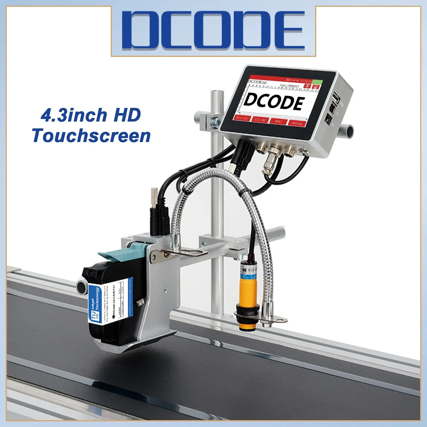 DCODE 130PRO Industrial Online Inkjet Printer 12.7mm with Plastic Shell QR Barcode Batch Number Logo Date Label Printing Machine