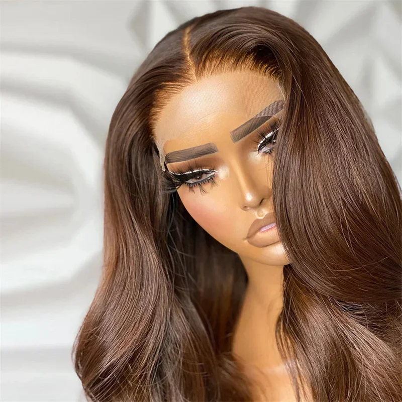 Perruque Lace Front Wig Body Wave longue pour femme, cheveux de bébé pré-épilés, sans colle, brun blond, densité 180, 26 pouces, 03/Glueless