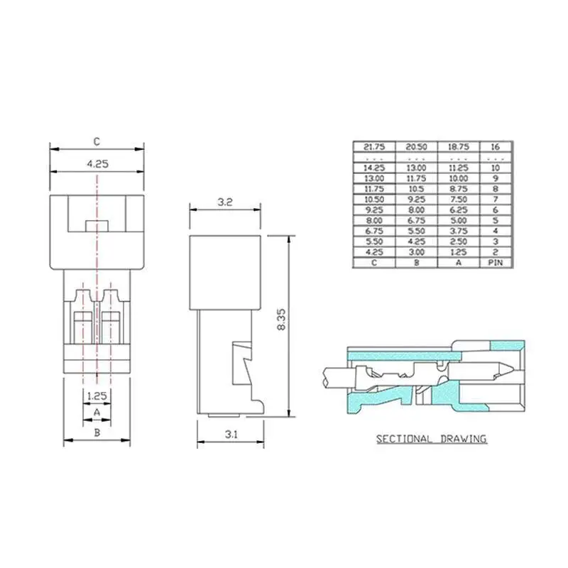 50 Stück 1,25 mm Buchsensteckergehäuse Luftanschlussstecker Gummi 2P 3P 4P 5P 6P – Detail 1