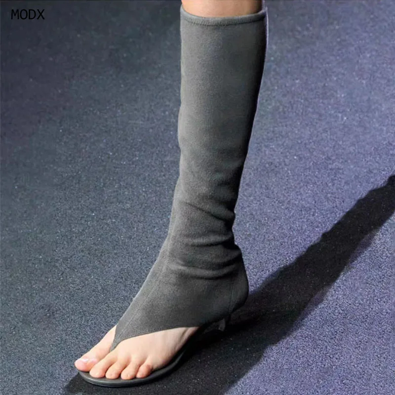 

Женские сапоги-трубы до колена с квадратным носком на низком каблуке, летние сандалии-сапоги, размер 43, модель 2026