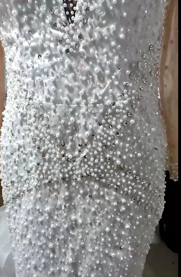 Customized Africa Sexy Mermaid Wedding Dresses With Detachable Skirt Bling Bling Shiny Pearls Appliques Fish Tail Bridal Dress