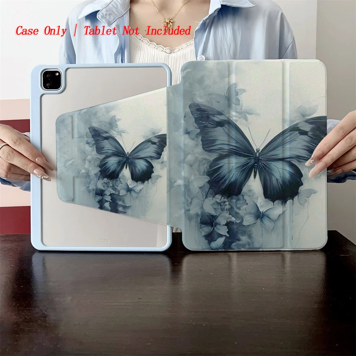 

Элегантный чехол для планшета с синим чернилом и бабочкой — приталенная защита для Apple iPad 10,9/11/12,9 дюймов