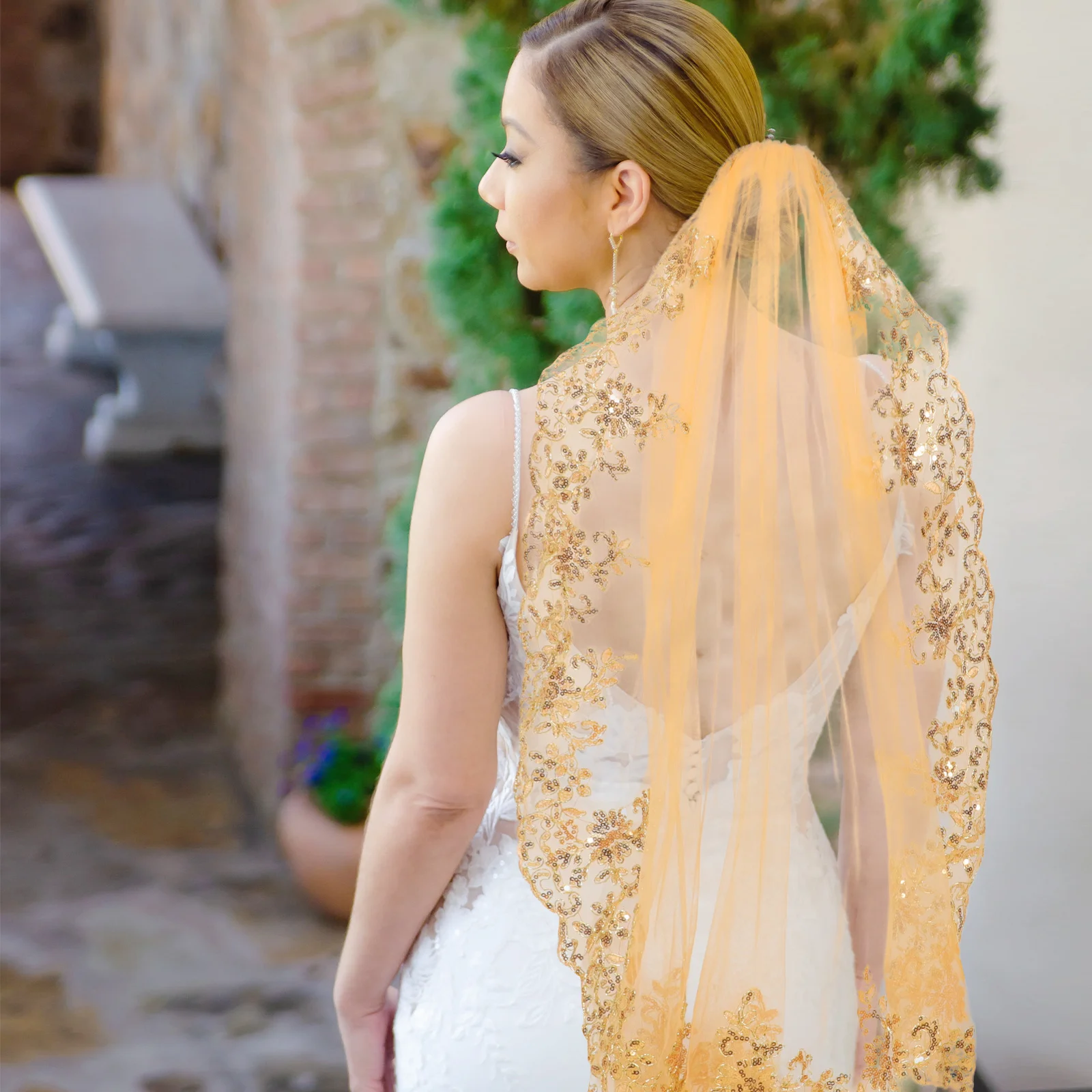 Gouden Bruidssluier Lange Bruidssluier Pailletten Bruiloft Haaraccessoire Feest Vrijgezellendecoratie Lichtgewicht Elegant