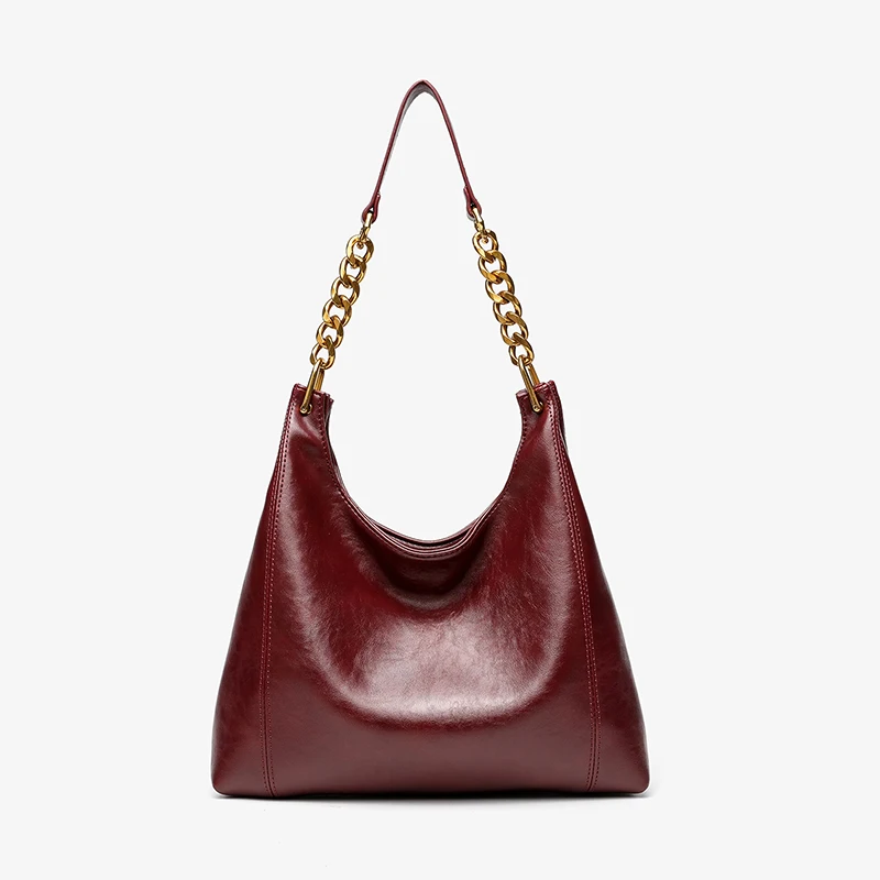 

2025 Women's New Solid Color Crossbody Bag Versatile Chain Tote Bag Large Capacity Commuter Handbag Retro Underarm Shoulder Bag