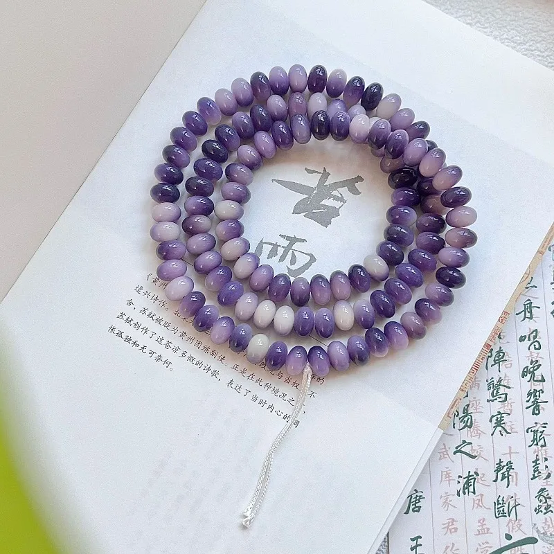 Natural Bodhi Beads Bracelet Purple Vein Abacus Shape 114pcs DIY Prayer Beads Jewelry Making Supplies Gifts