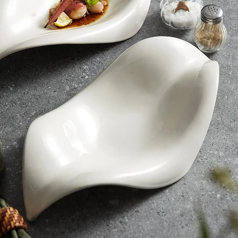 Irregular Characteristic Tableware Leaf Shaped Ceramic Salad Artistic Conception Dishes Served Plate With Cold Dinner Plates G