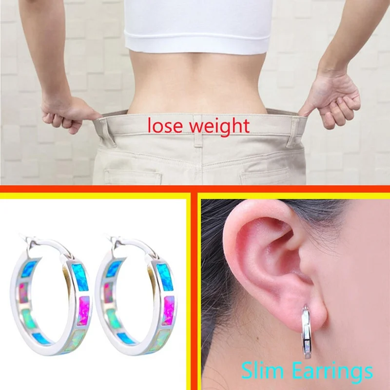 1Pair Fashion Opal Round Silver Color Hoop Earring for Women Healthy Weight Loss Earrings Yoga Energy Health Exquisite Jewelry