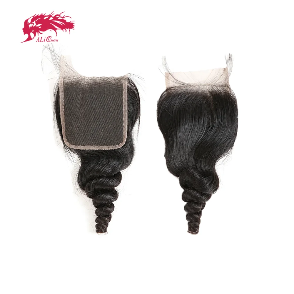 

Натуральные волосы Ali Queen, свободная волна, кружевная застежка 4x4, 5x5, HD-кружево, фронтал, оригинальные необработанные волосы, свободная линия роста, предварительно выщипанные
