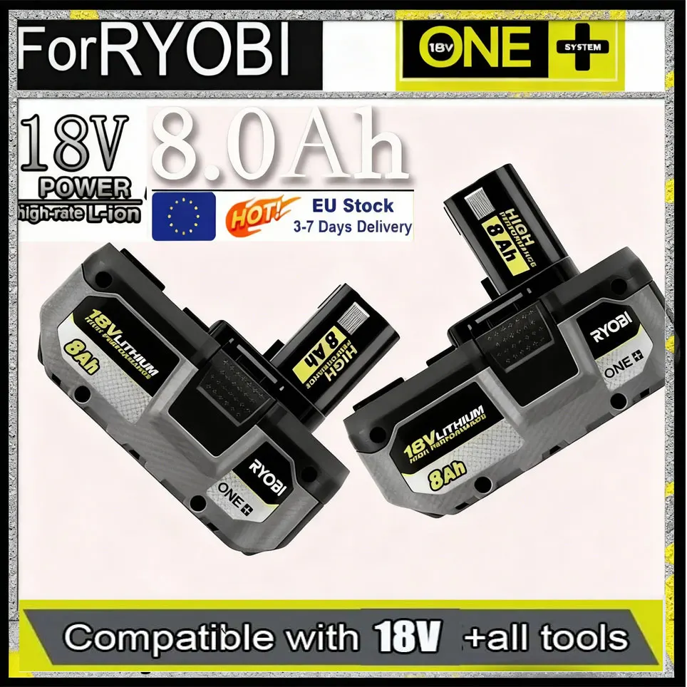 Para batería de litio de alto rendimiento RYOBI de 18 V sin efecto de memoria, baja autodescarga, adecuada para todas las herramientas P108, P109