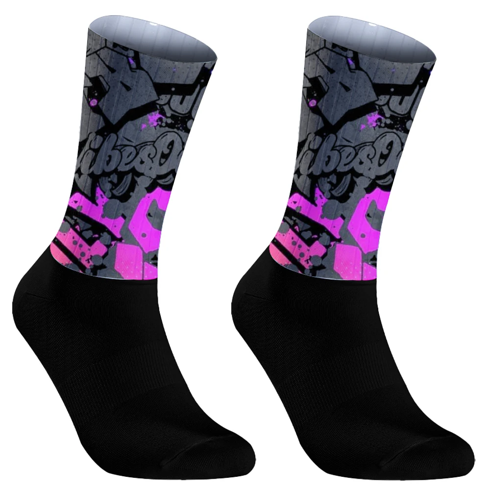 Graffiti riding socks Pro Race Compressie Ciclismo Mountainbike Racesokken Mannen Vrouwen Calcetines Ciclismo Hombre