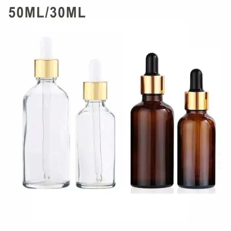 

28PCS 30/50ml Gold Dropper Bottle 1oz2oz Essential Oil Glass Aromatherapy Liquid Drop for Massage Pipette Bottles Refillable