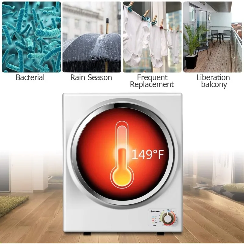 COSTWAY Kompakter Wäschetrockner, 110 V, elektrischer tragbarer Wäschetrockner mit Edelstahlwanne, Bedienfeld, unten, einfache Steuerung