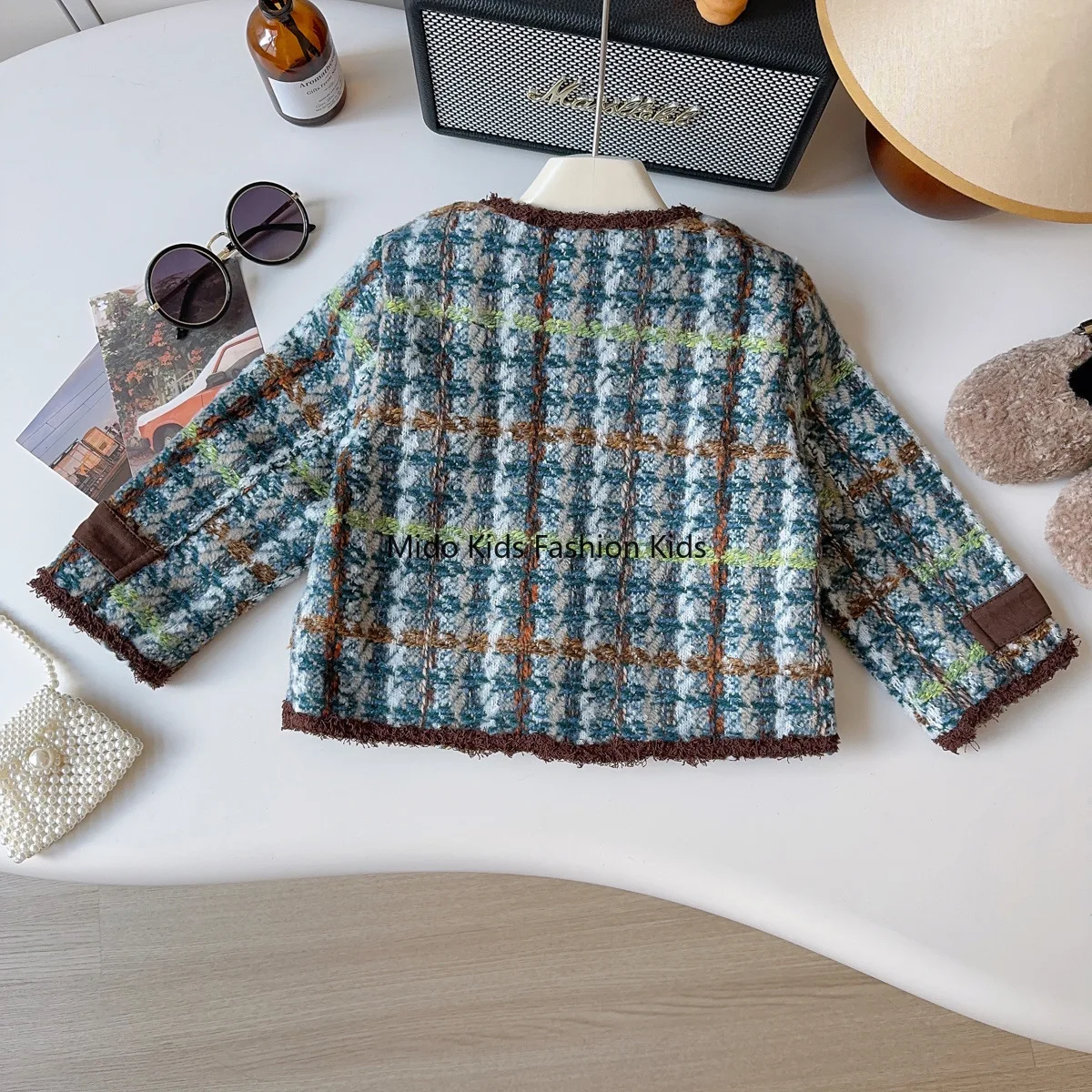 Girls little fragrant wind jacket spring and autumn new baby girl foreign fashion plaid long-sleeved jacket 90-140cm