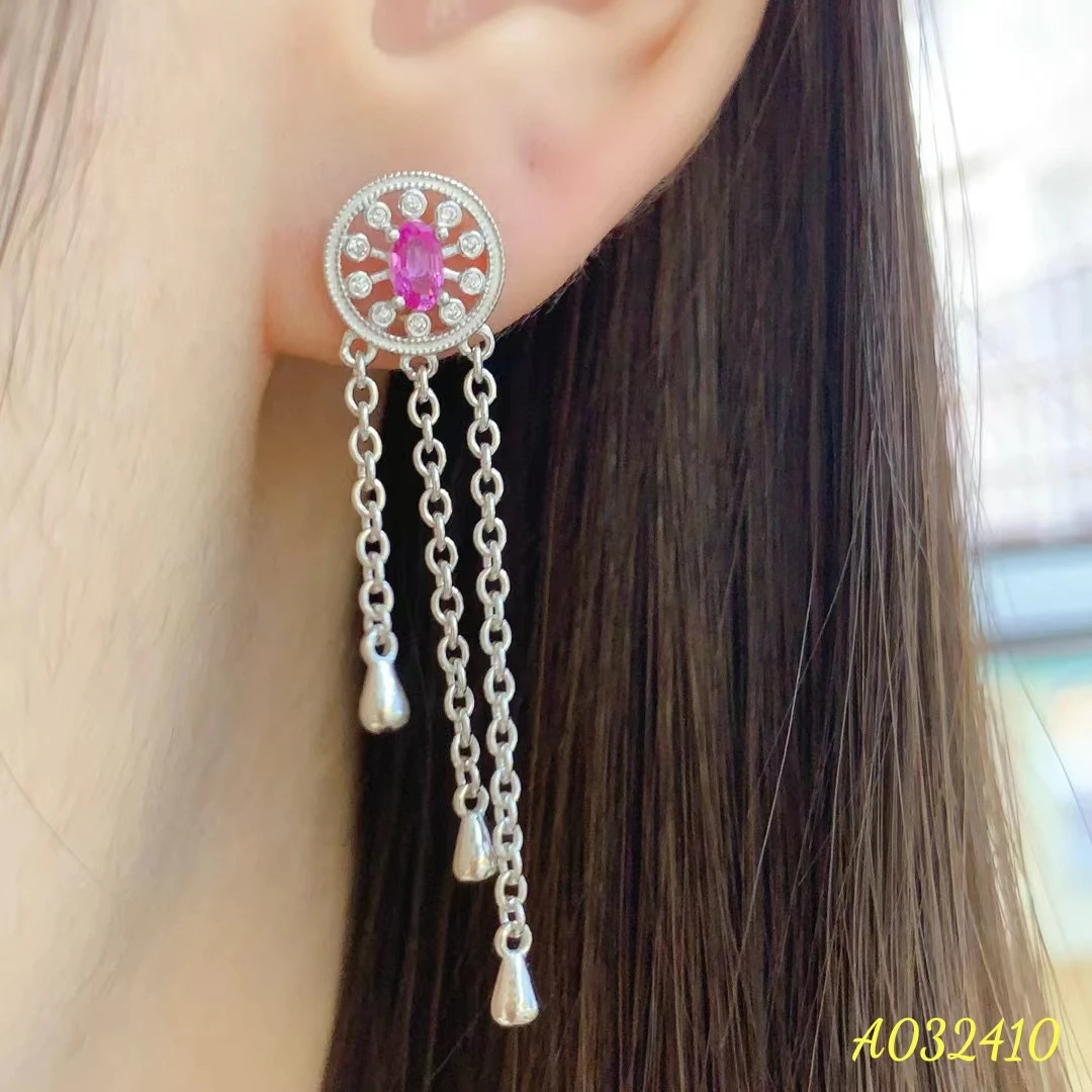 

KJJEAXCMY Natural Pink Sapphire Women's Earrings S925 Pure Silver Exquisite Inlaid High clarity Gem Support Testing