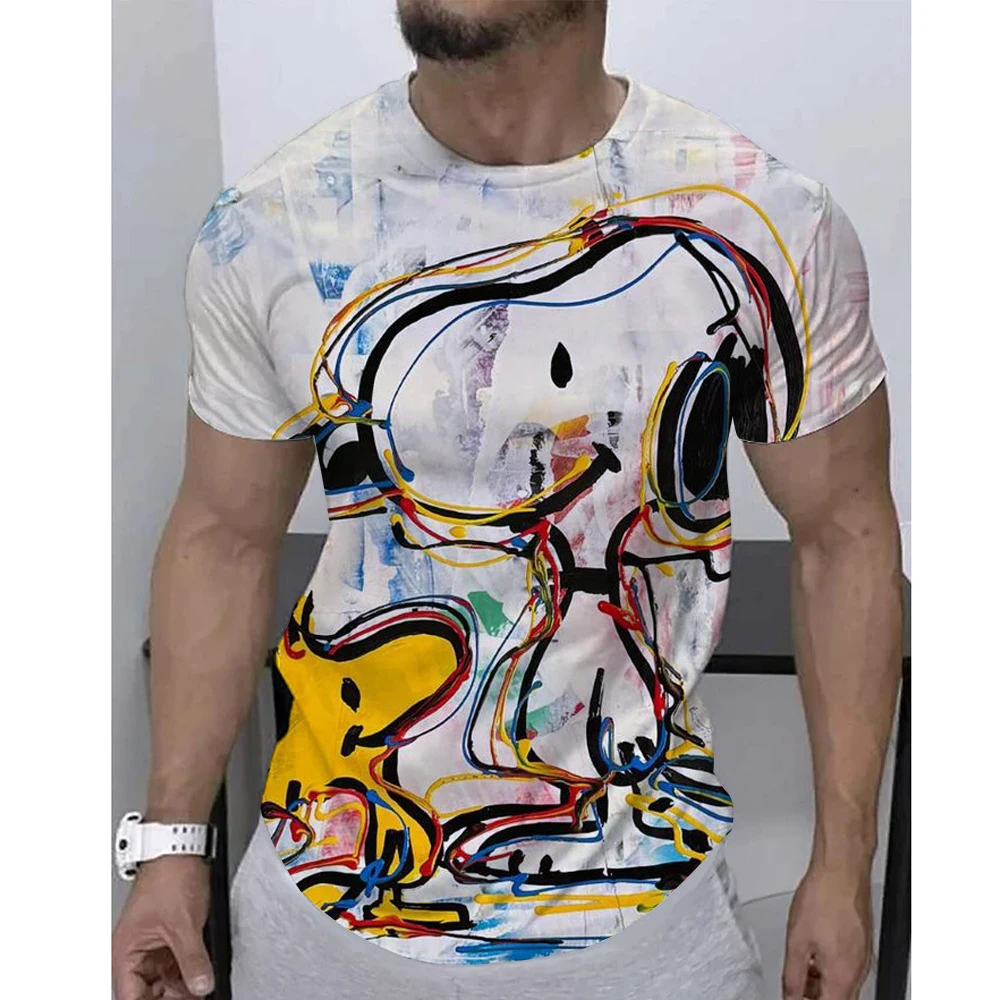 تي شيرت رجالي صيفي مطبوع عليه سنوبي كاجوال فضفاض بالإضافة إلى حروف مطبوعة برقبة دائرية وأكمام قصيرة #1