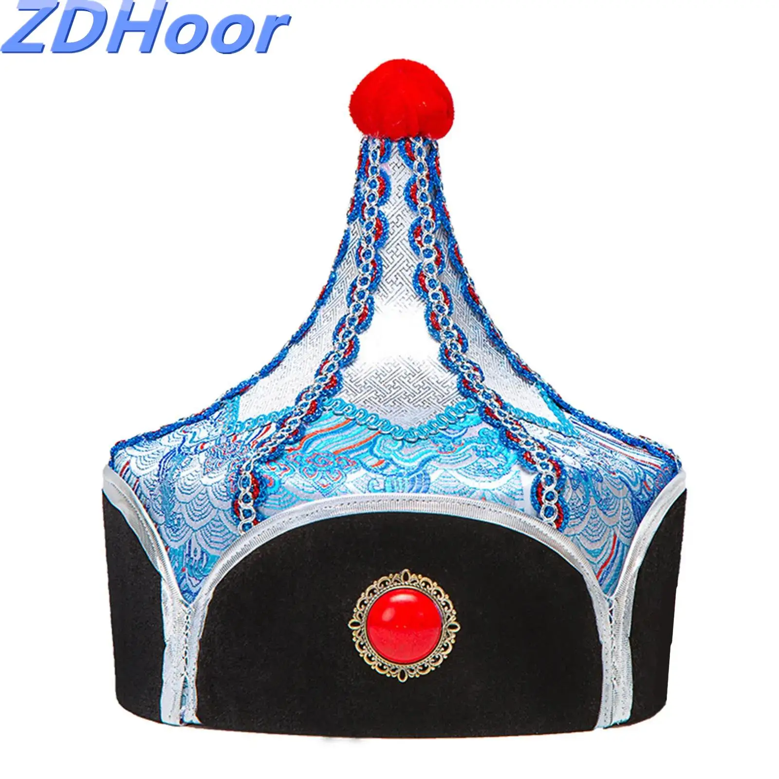Men Mongolian Style Hat with Delicate Patterns Prince General Hat Adorned for Costumes Accessories Stage Performances