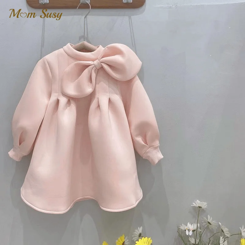 Baby Girl Princess Big Bow Dress Long Sleeve Infant Toddler Girl Vintage Vestido Party Pageant Birthday Baby Clothes 1-10Y