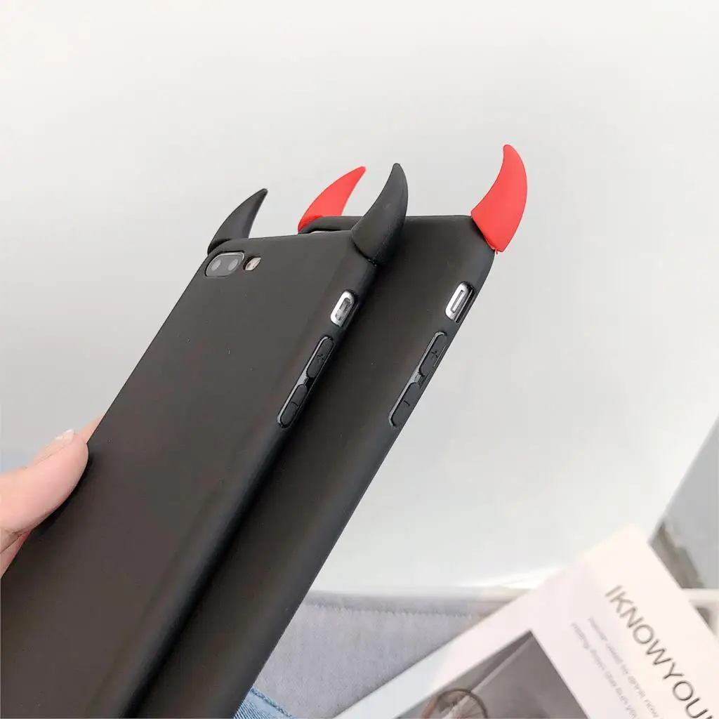 Soft Silicone Black Case Devil Horns Demon Angle Cover For iPhone 15 14 12 13 Mini 11 Pro 8 7 6 6s Plus X XS Max XR Phone Cases