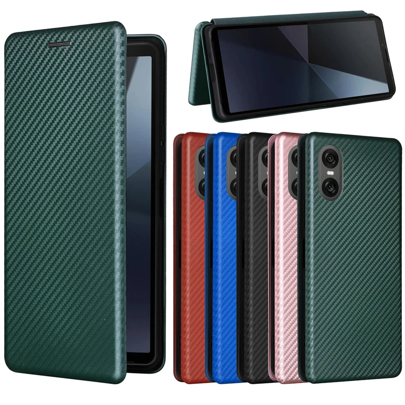 For Sony Xperia 10 VI 2024 Luxury Flip Ultra Thin Skin Carbon Fiber Magnetic Adsorption Phone Case For Sony 10 VI 2024 Cover