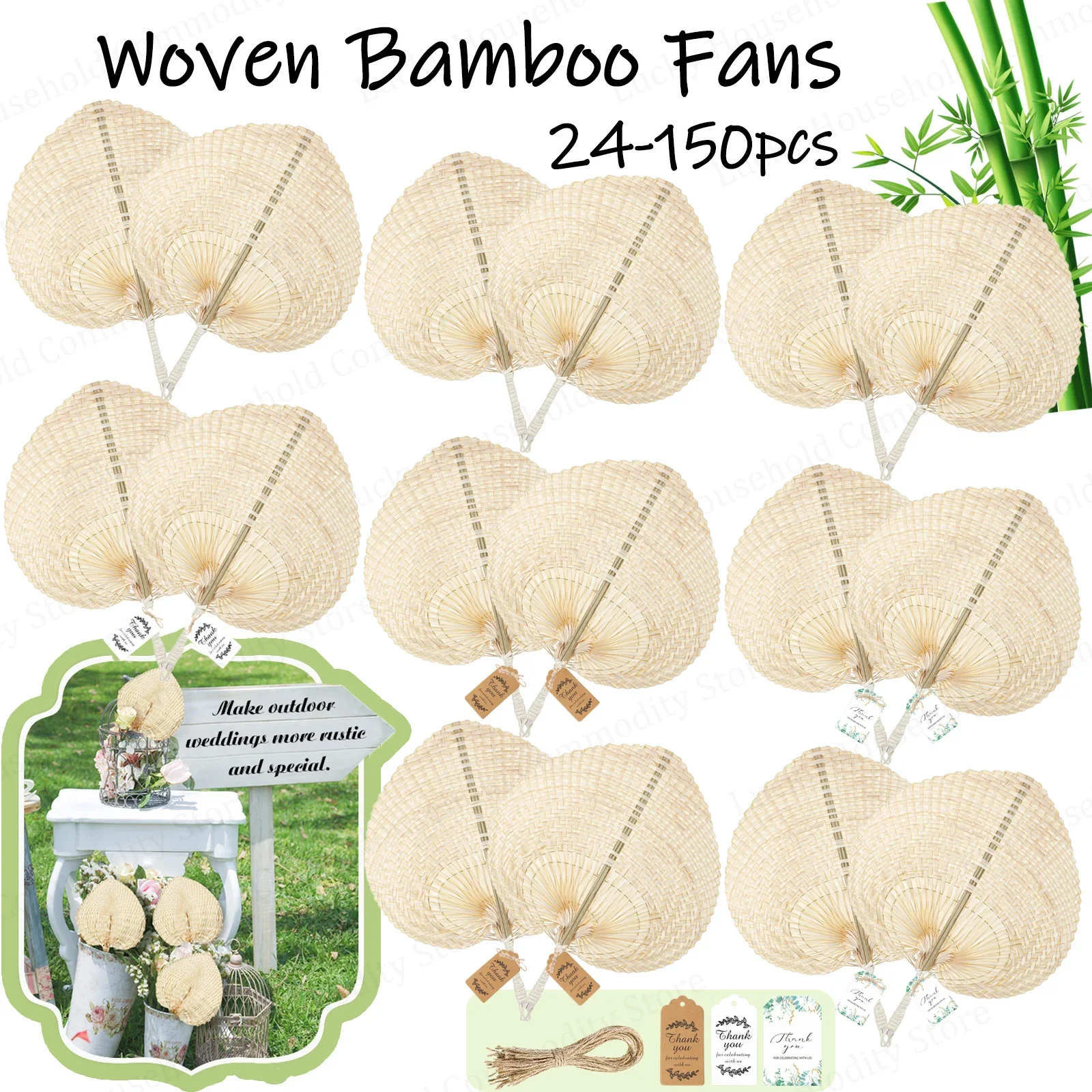 24-150PCS Woven Bamboo Fans Natural Raffia Hand Fans Bulks Wedding Fans for Guests Wedding Beach Havana Party Favors