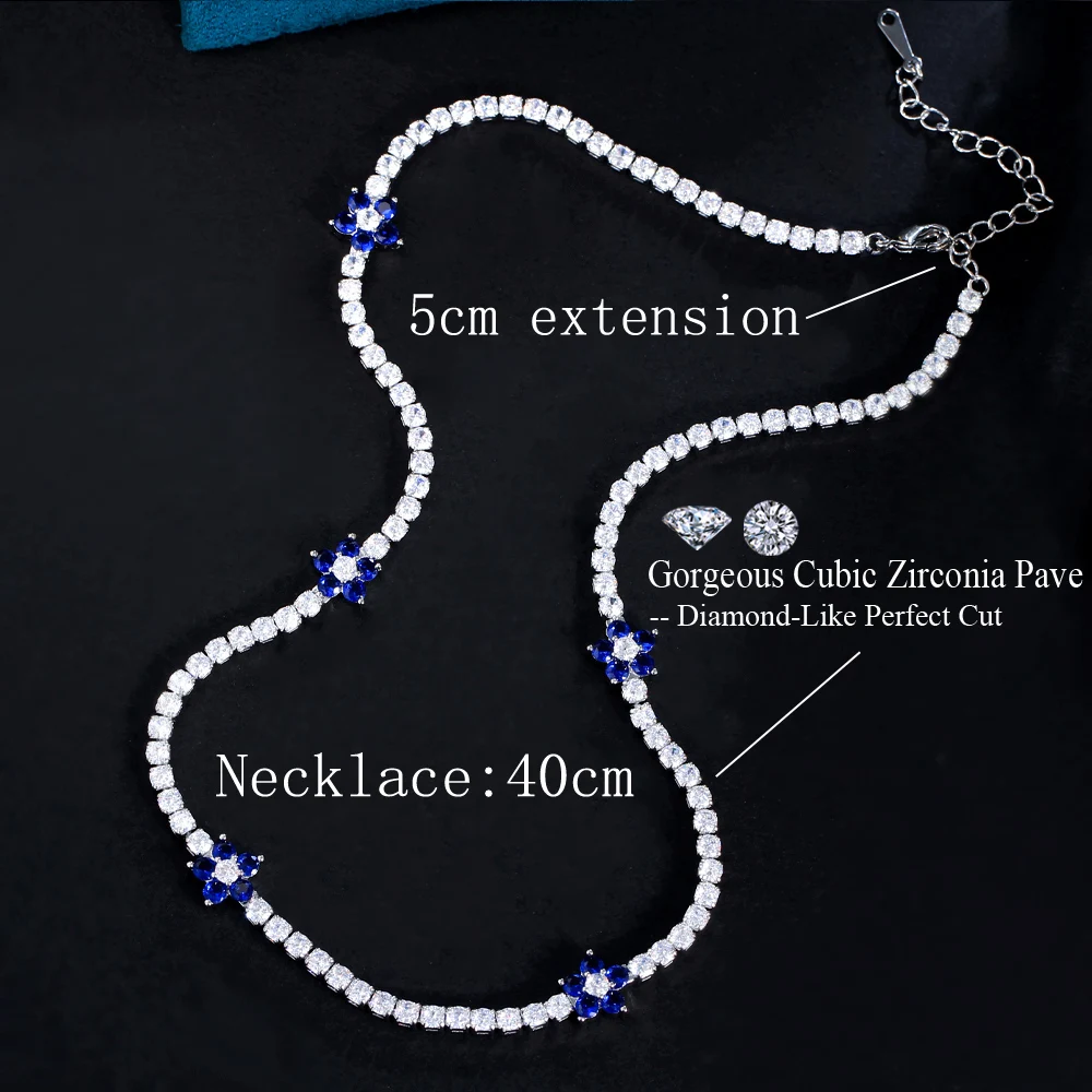 CWWZircons Shiny Luxury Daisy Flower Charm Green Blue Cubic Zirconia Tennis Chain CZ Choker Necklace for Women Accessory CP128