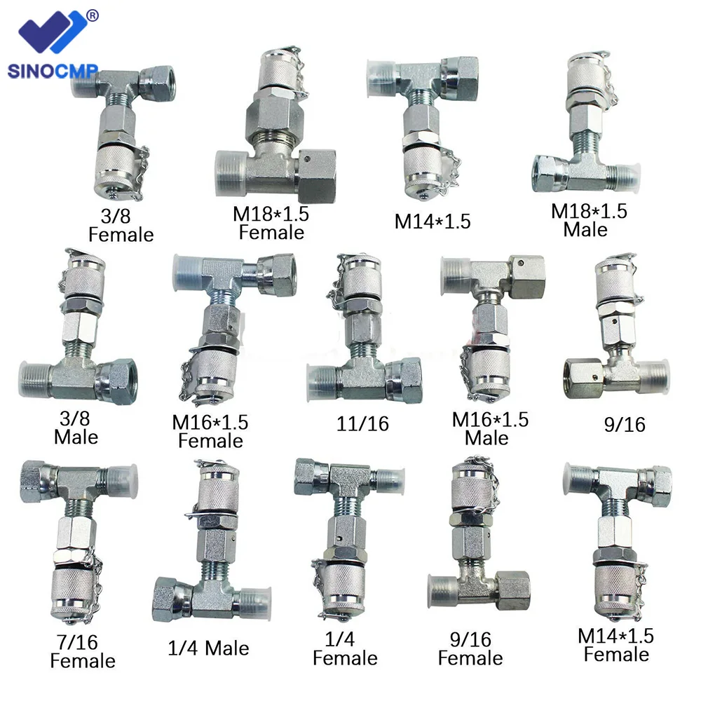 

14pcs Hydraulic Tee Adapter Connector Set 1/4 M16*1.5 M14*1.5 3/8 Female/Male M18*1.5 Female Tee connector with 1 year warranty