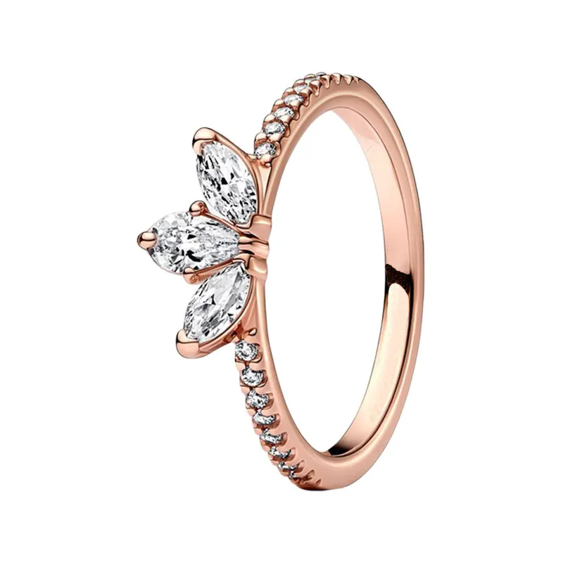 

Herbarium Cluster Stack Finger Rings For Women Wedding Bands Rose Gold Jewelry Prong Setting Clear CZ Marquise Pear Flower Petal