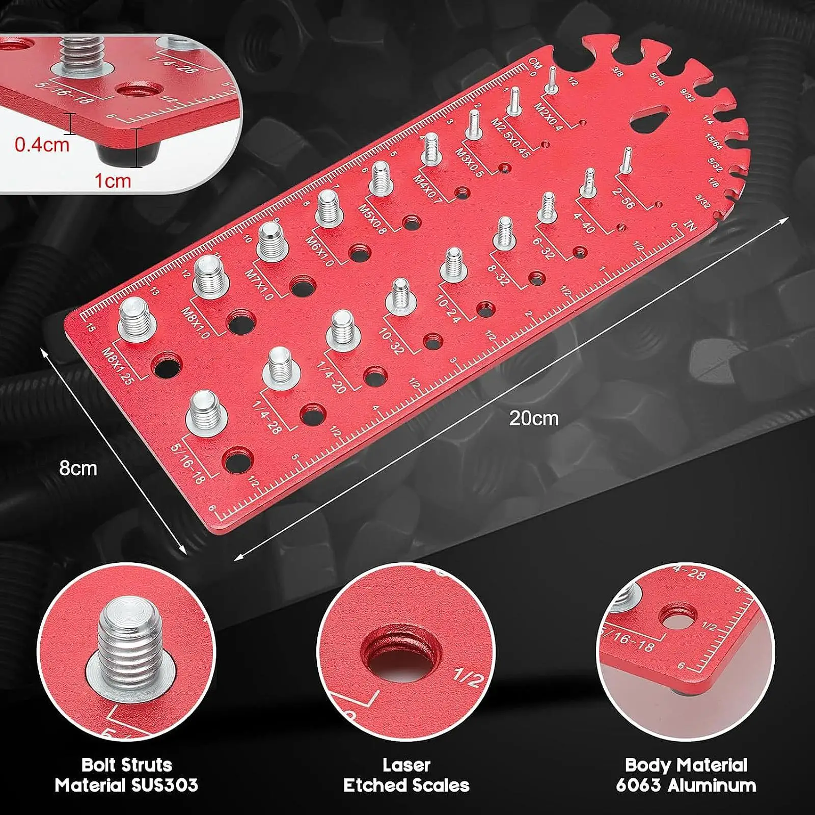 Aluminum Alloy Thread Checker Nut Bolt Identifier Measurement Gauge Board for Auto Repairers