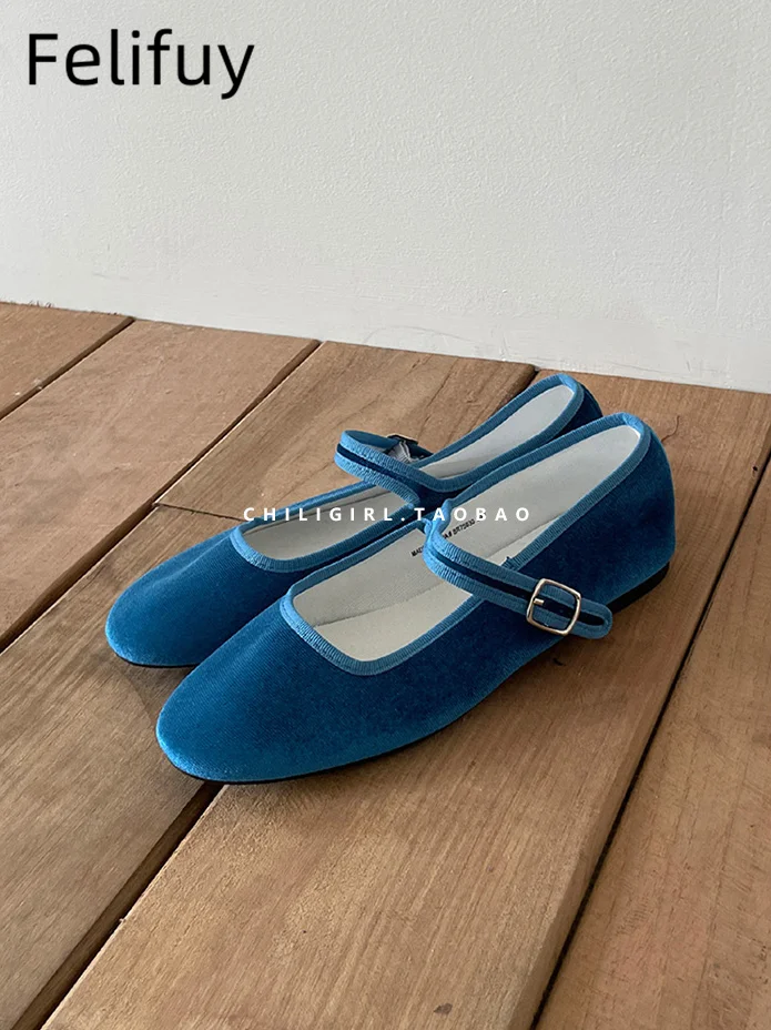 

Бархатные туфли Мэри Джейн для женщин, повседневная уличная одежда, балетки, туфли-лодочки, женские однотонные тканевые туфли с пряжкой, лоферы