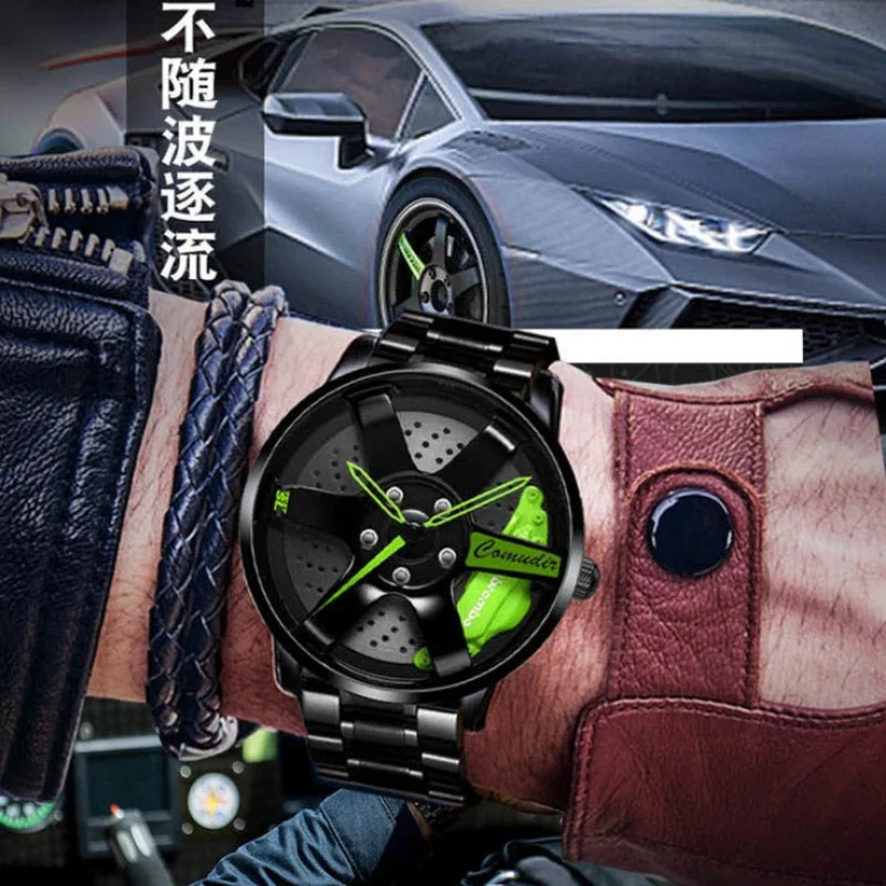 Fashion Men Watches Hollow 3D Wheel Watch for Men Women Dress Watch Racing Style Anti-scratch Mirror Waterproof Male Wristwatch