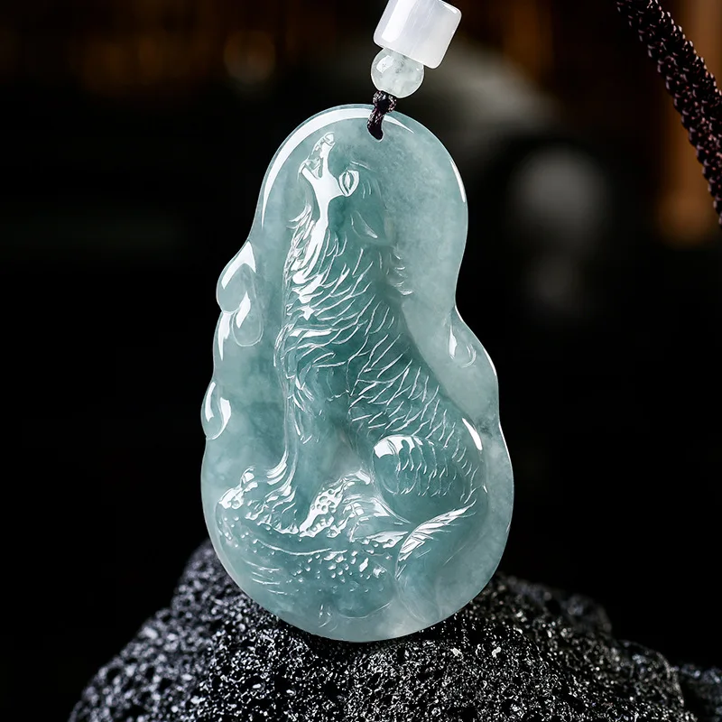 Natural Myanmar Jadeite Wolf Pendant Necklace Talismans Vintage Accessories Designer Charm Jewelry Real Jade Gifts for Women