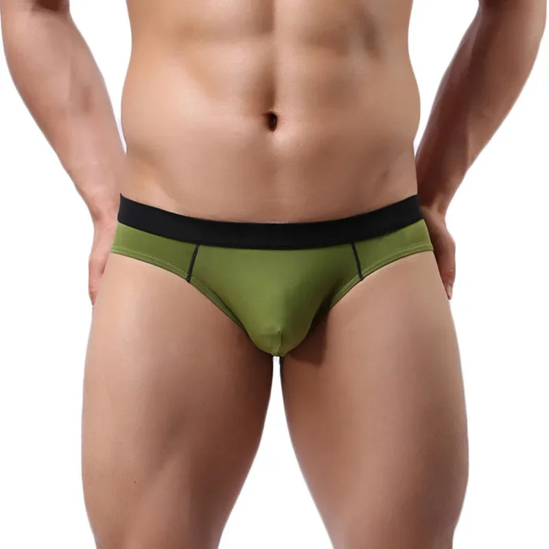 

Men Underwear Men Briefs Nylon Ice Silky Low Waist Underpants Breathable U Pouch Sexy Bikini Cueca Tanga Fashion High Quality