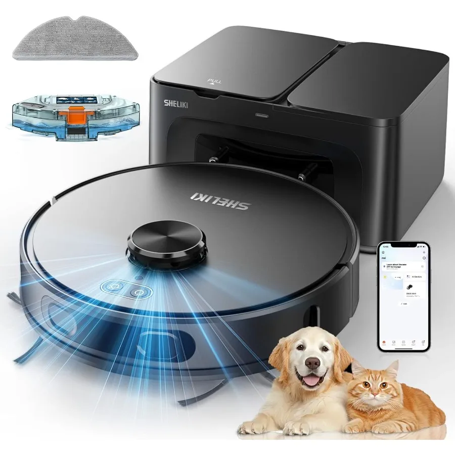 Robot Vacuum and Mop 3-in-1 Robotic Vacuums Cleaner with LiDAR Navigation Smart Mapping and Max Strong 6000Pa Suction Self Empt
