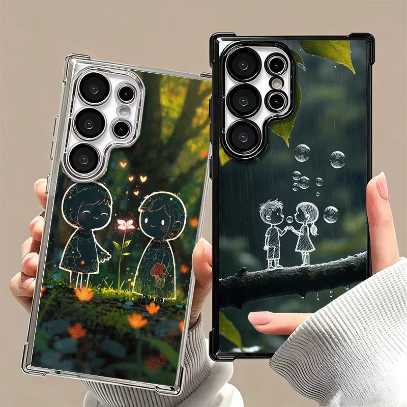 Nature Cute Child Painting Style Soft Phone Case For Samsung Galaxy S26 Ultra S25 Edge S24 FE S23 Plus S22 S21 + S20 Plating Ant