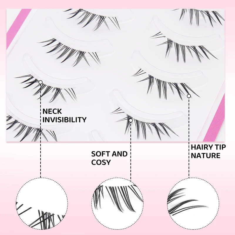 Großhandel 5 Paar natürliche falsche Wimpern, handgefertigt, sauberes Band, Vollstreifen-Kunsthaar-Wimpern für Make-up – Detail 8
