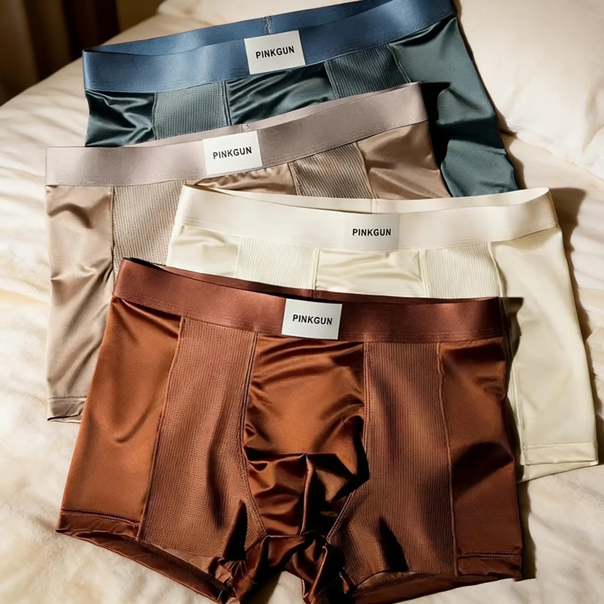 4 Pcs Light Luxury Cool Feeling Men's Underwear Summer Thin Underpants Breathable Antibacterial Panties Mesh Flat-angle Pants