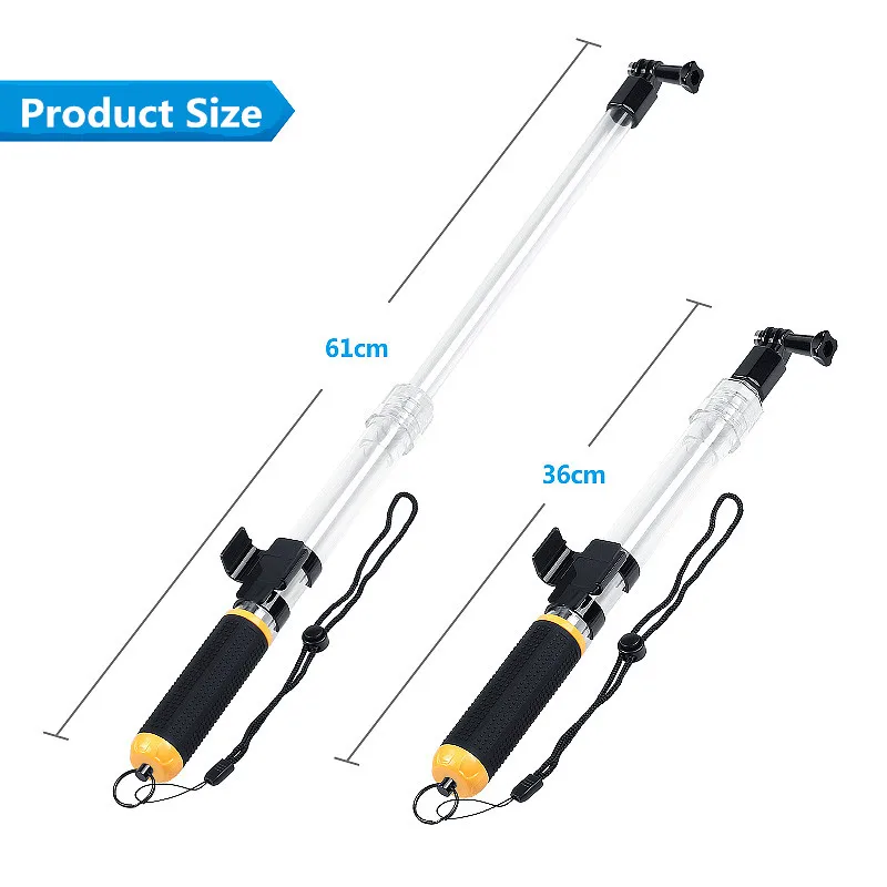 Waterproof Monopod Crystal Selfie Stick Telescopic Transparent Diving Rod for Phone Gopro Go Pro HERO 12 11 10 9 8 7 6 SJCAM
