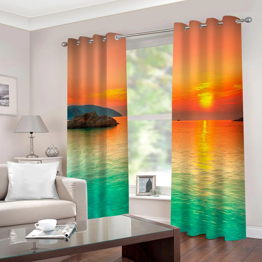 Sunset Sea Sail Theme Room Decoration Shade Cloth Landscape Series Living Room Bedroom Balcony Home Decoration Curtains