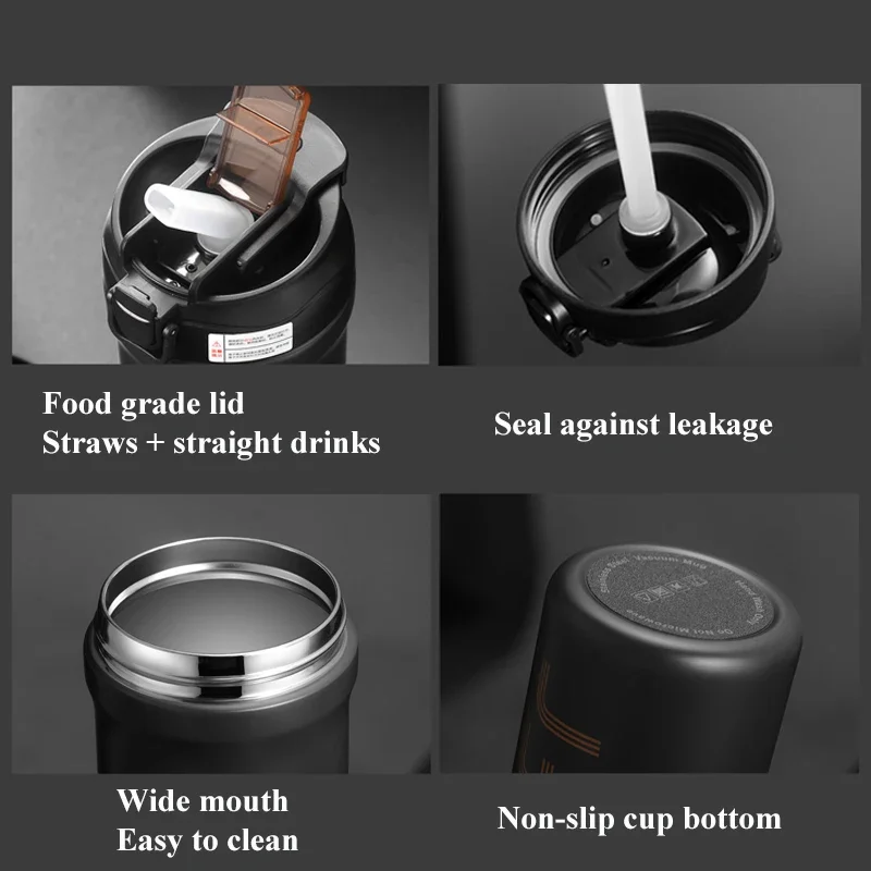 Portable Coffee Cup 316 Stainless Steel Cold Water Hot Water Straw Student Cup Cycling/Outdoor Sports/Travel Leakproof Cup