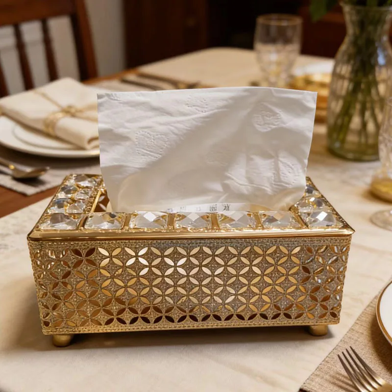 

European wrought iron crystal tissue box desktop coffee table KTV pumping carton home soft decoration ornament