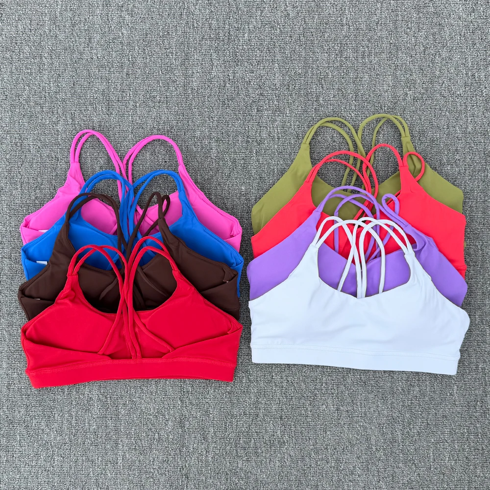 

Solid Color Sexy Women Fitness Bra Tight Yoga Vest Gym Sport Top Hollow Cross Back Push Up Chest Pad High Strength Shockproof