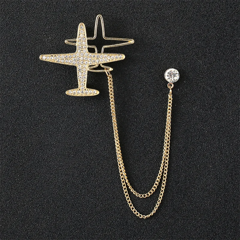 Retro Flugzeug Wolf Quaste Kette Brosche Kristall Blume Flügel Tier Anstecknadeln Herren Anzug Hemd Kragen Abzeichen Broschen Schmuck – Detail 6