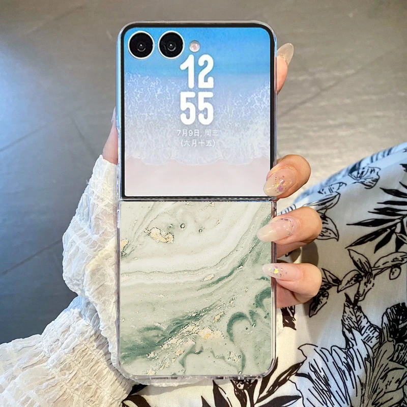 Gilded Marble Pattern Phone Case For Samsung Galaxy Z Flip8 Flip7 FE Flip6 Clear PC Folding Cover For Samsung Z Flip 8 7 6 5 4 3