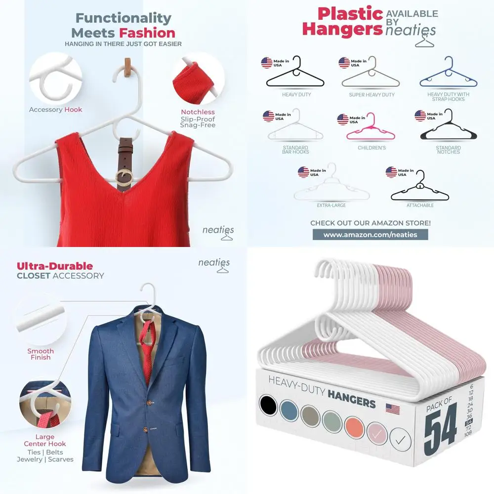 

Набор из 50 прочных пластиковых вешалок для взрослой одежды - выдерживают до 3,6 кг, подходят для брюк, пальто, джинсов - белые и розовые