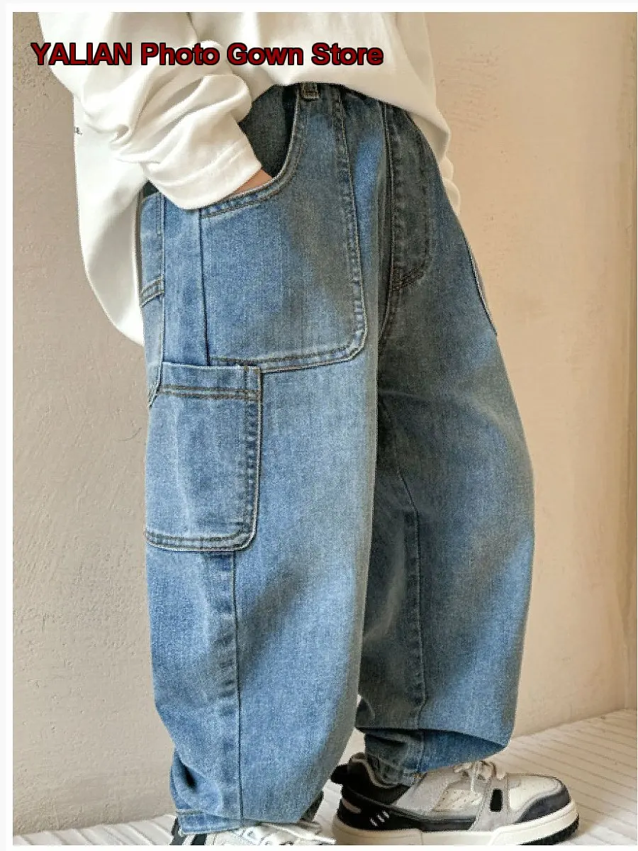 Boys Denim Pants Kids Spring Autumn Long Trendy Style with Large Pockets Older Kids