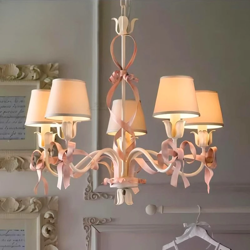 

French princess room chandelier Italian pink bow simple modern girl room living room bedroom clothing store chandelier