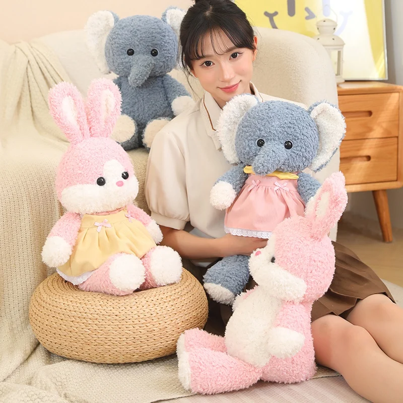 Adorable Little Bear Rabbit Elephant With Apron Can Run Plush Toy Cartoon Stuffed Animals Cute Soft Kids Comfort Doll Girls Gift