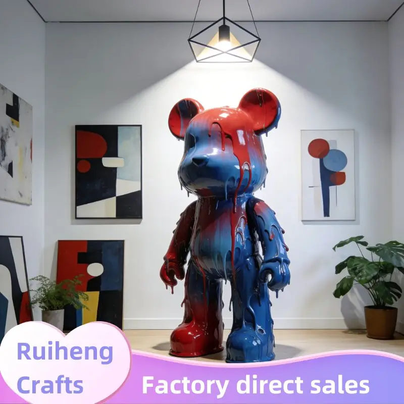 Life Size Fiberglass Bear Sculpture Fluid Paints Outdoor Decorative Ornament Resin Animal Statue