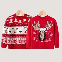 Christmas Children Knit Clothes 2023 New Kids Sweaters Boys Girls Warm Knitted Autumn Winter Toddler Cartoon Print Casual Jumper